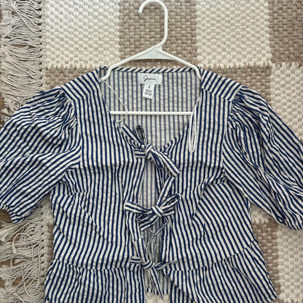 Blue and White Striped front tie shirt